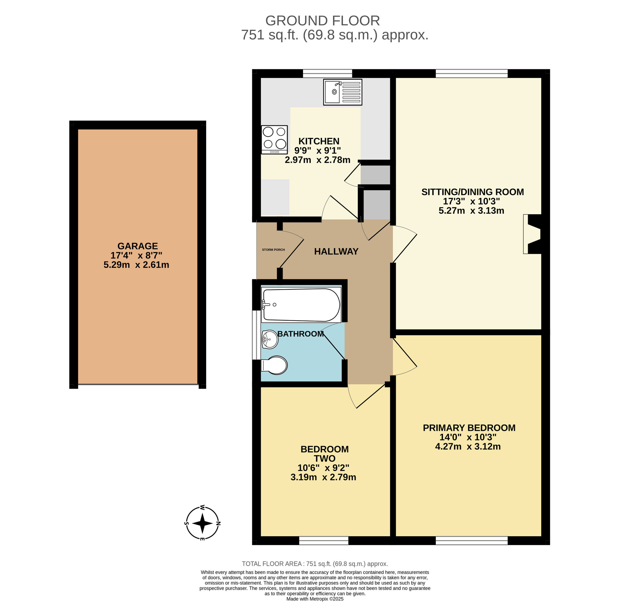 Floorplan of 2 bedroom Semi Detached Bungalow for sale, Stanton Close, Beccles, Suffolk, NR34