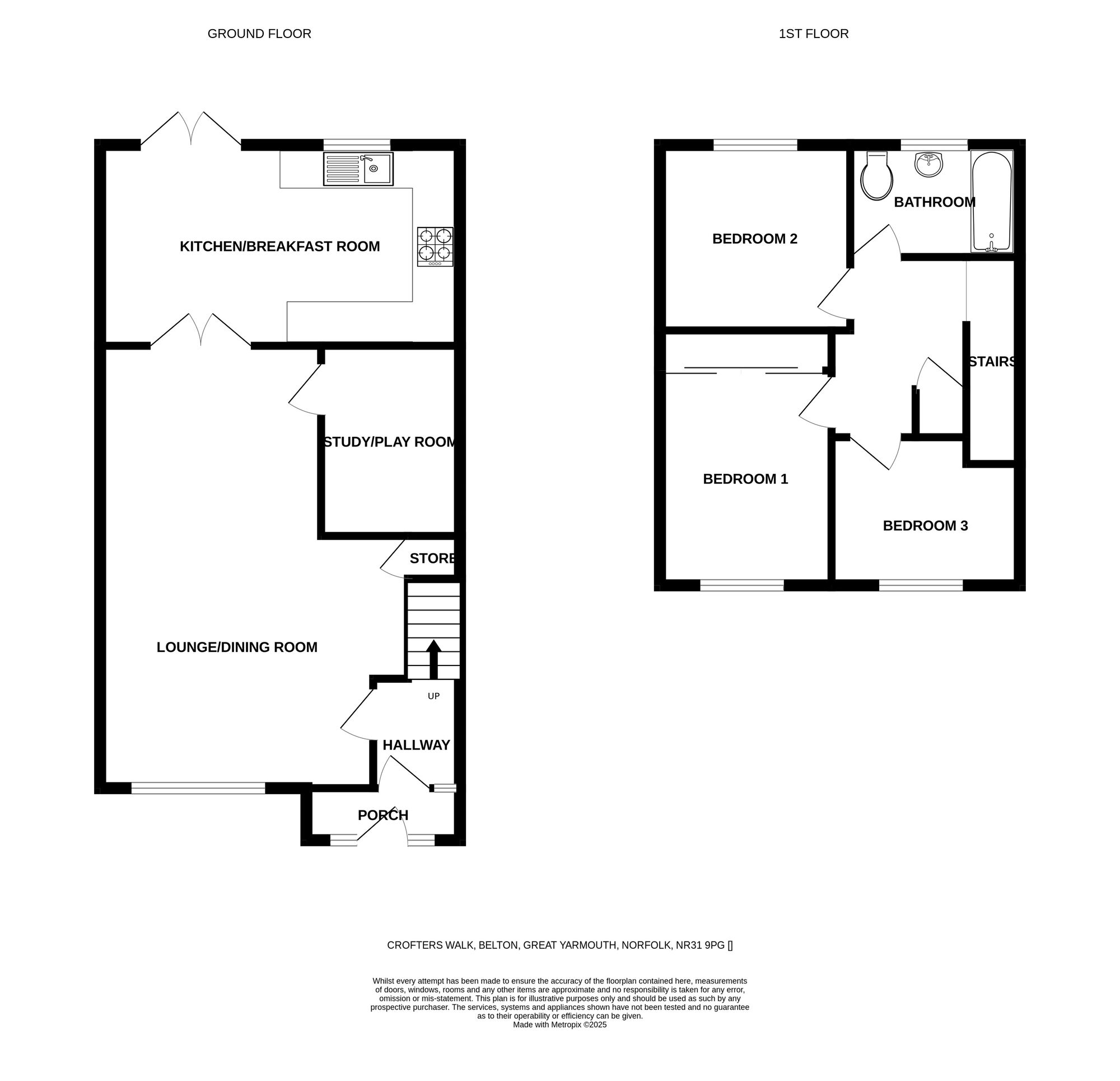 Floorplan of 3 bedroom Semi Detached House for sale, Crofters Walk, Belton, Norfolk, NR31