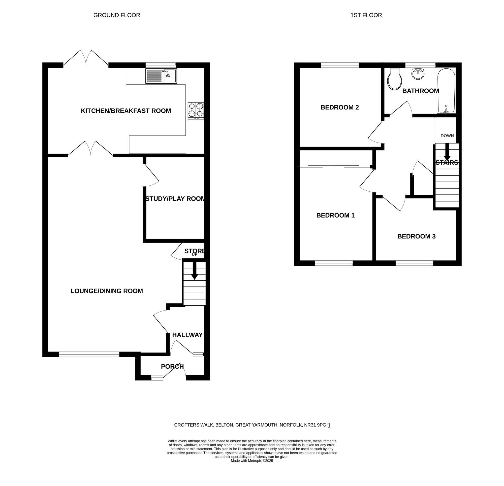 Floorplan of 3 bedroom Semi Detached House for sale, Crofters Walk, Belton, Norfolk, NR31