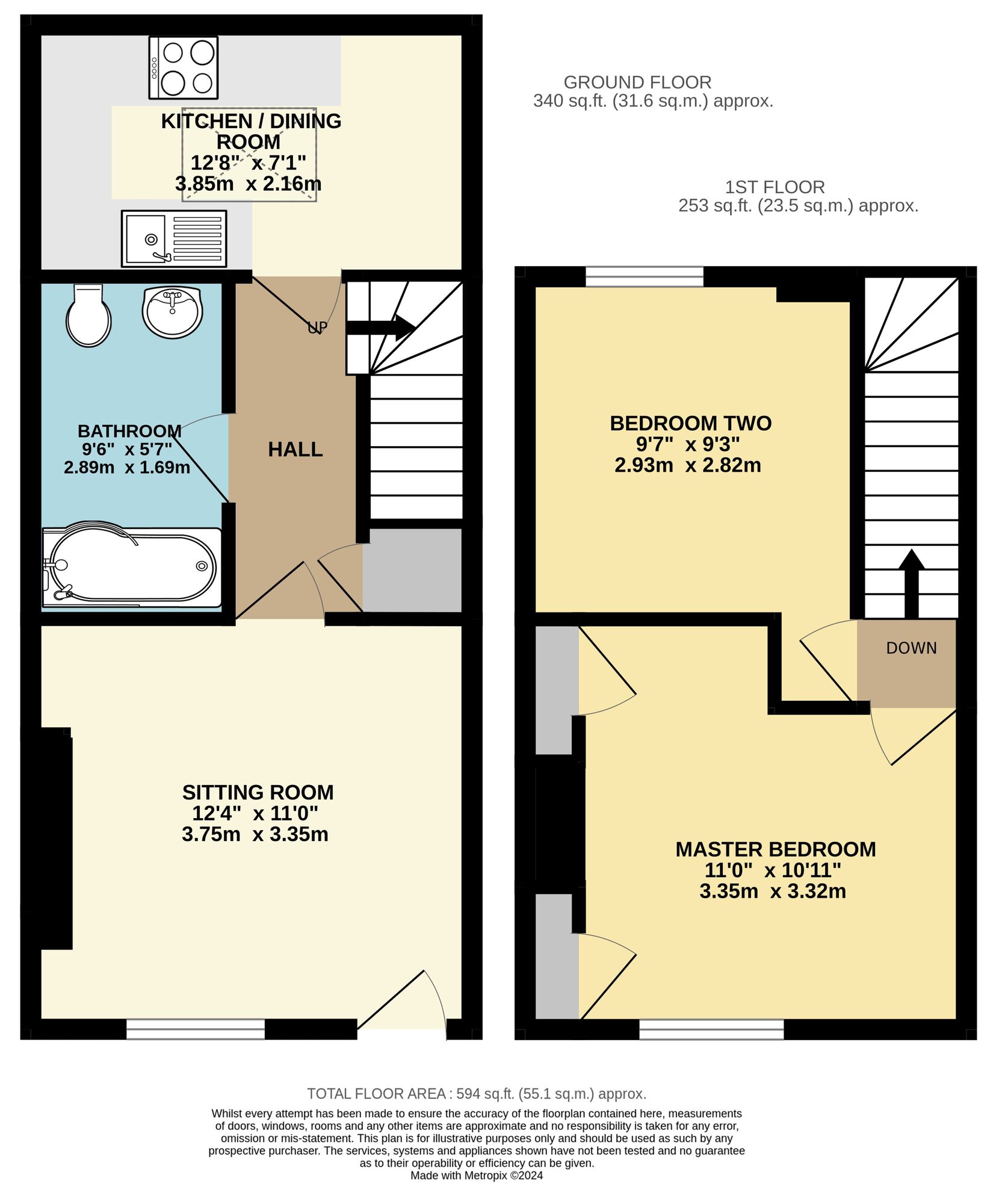 Floorplan of 2 bedroom Mid Terrace House to rent, Peddars Lane, Beccles, Suffolk, NR34