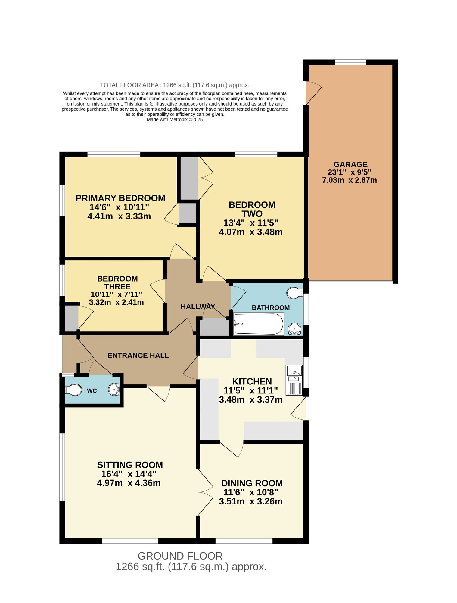 Floorplan of 3 bedroom Detached Bungalow for sale, Greenbank, Halesworth, Suffolk, IP19