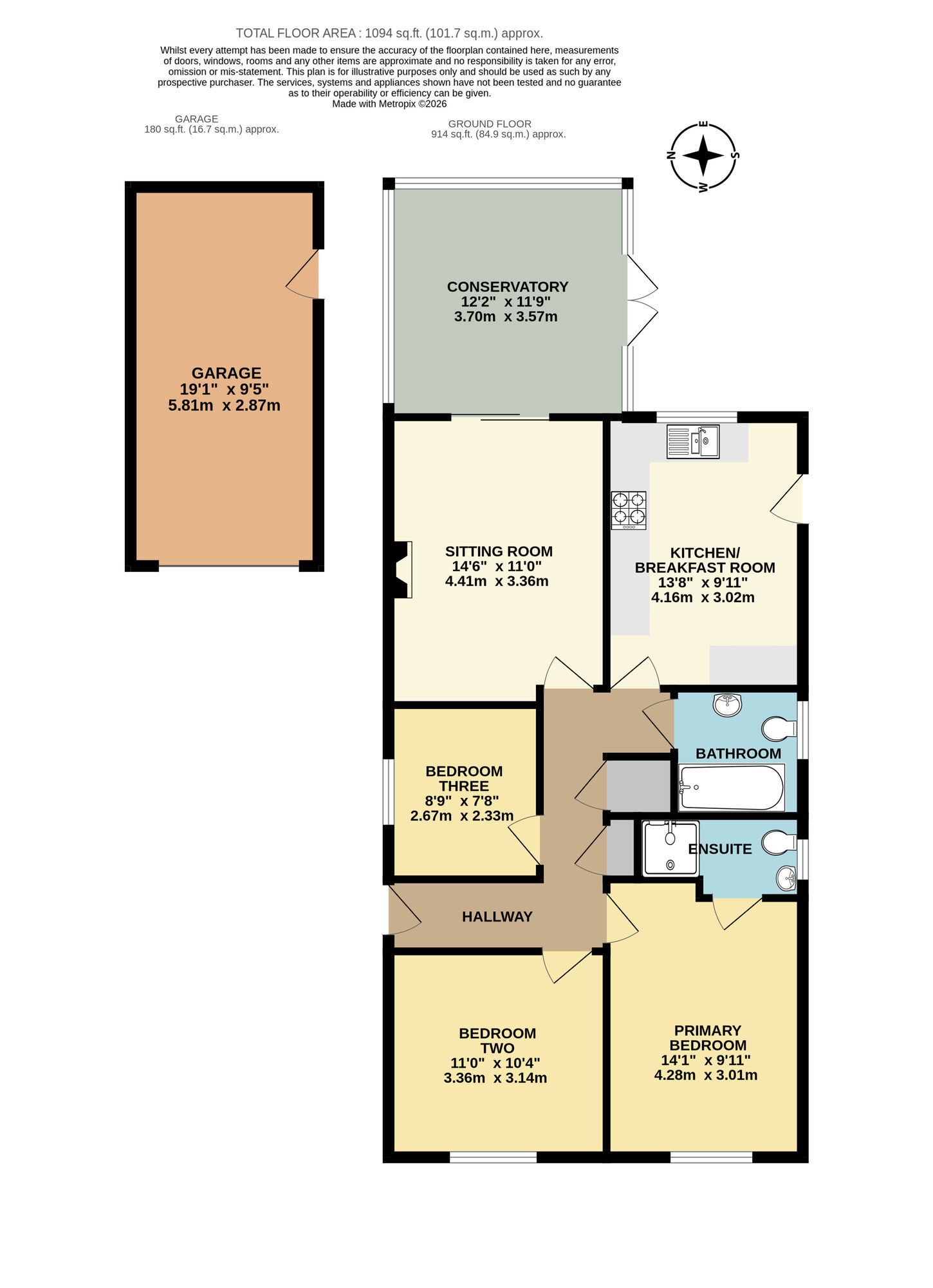 Floorplan of 3 bedroom Detached Bungalow for sale, Codlins Lane, Beccles, Suffolk, NR34
