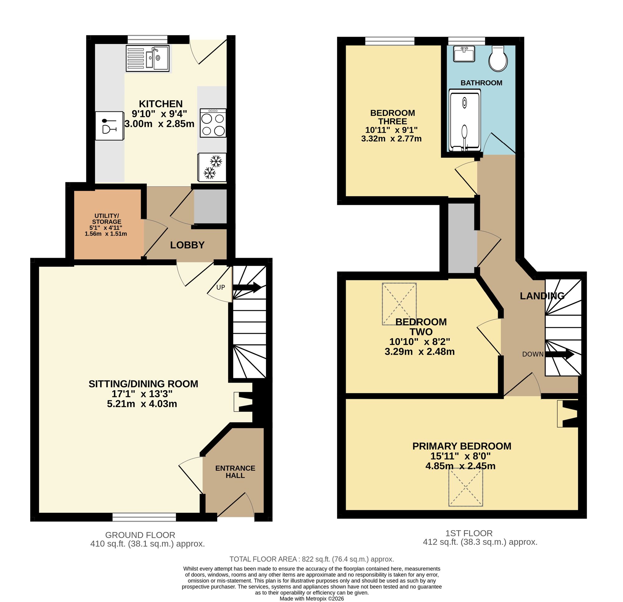 Floorplan of 3 bedroom Mid Terrace House for sale, Langley Green, Langley, Norfolk, NR14