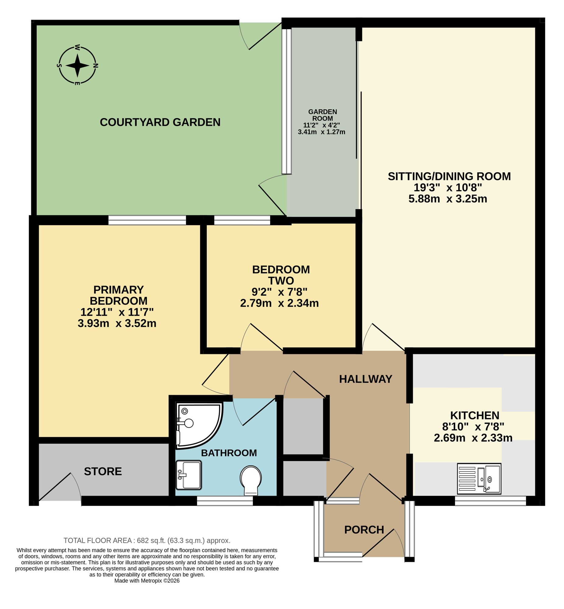 Floorplan of 2 bedroom Semi Detached Bungalow for sale, Clerks Piece, Beccles, Suffolk, NR34