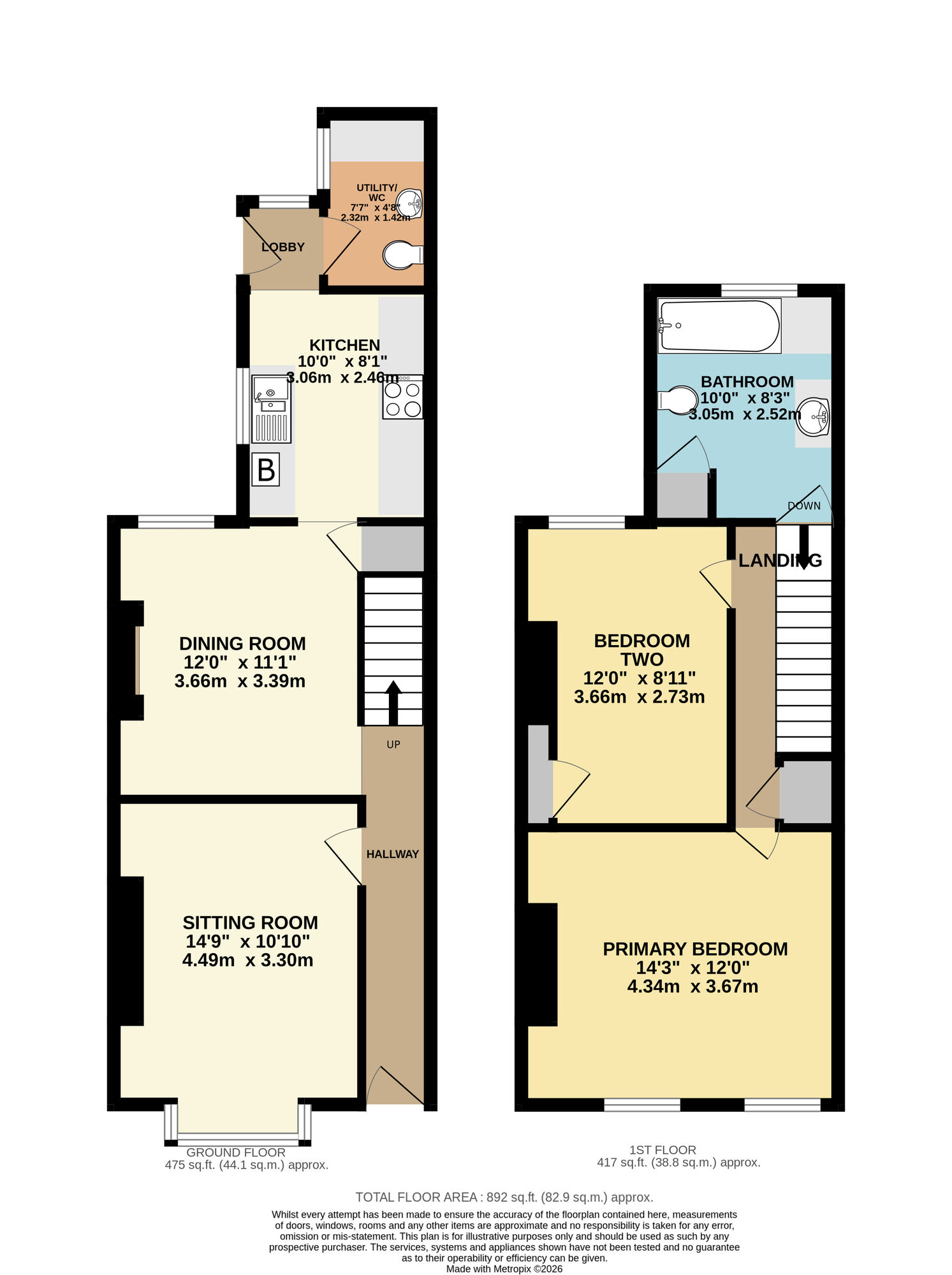 Floorplan of 2 bedroom Mid Terrace House for sale, Ravensmere East, Beccles, Suffolk, NR34