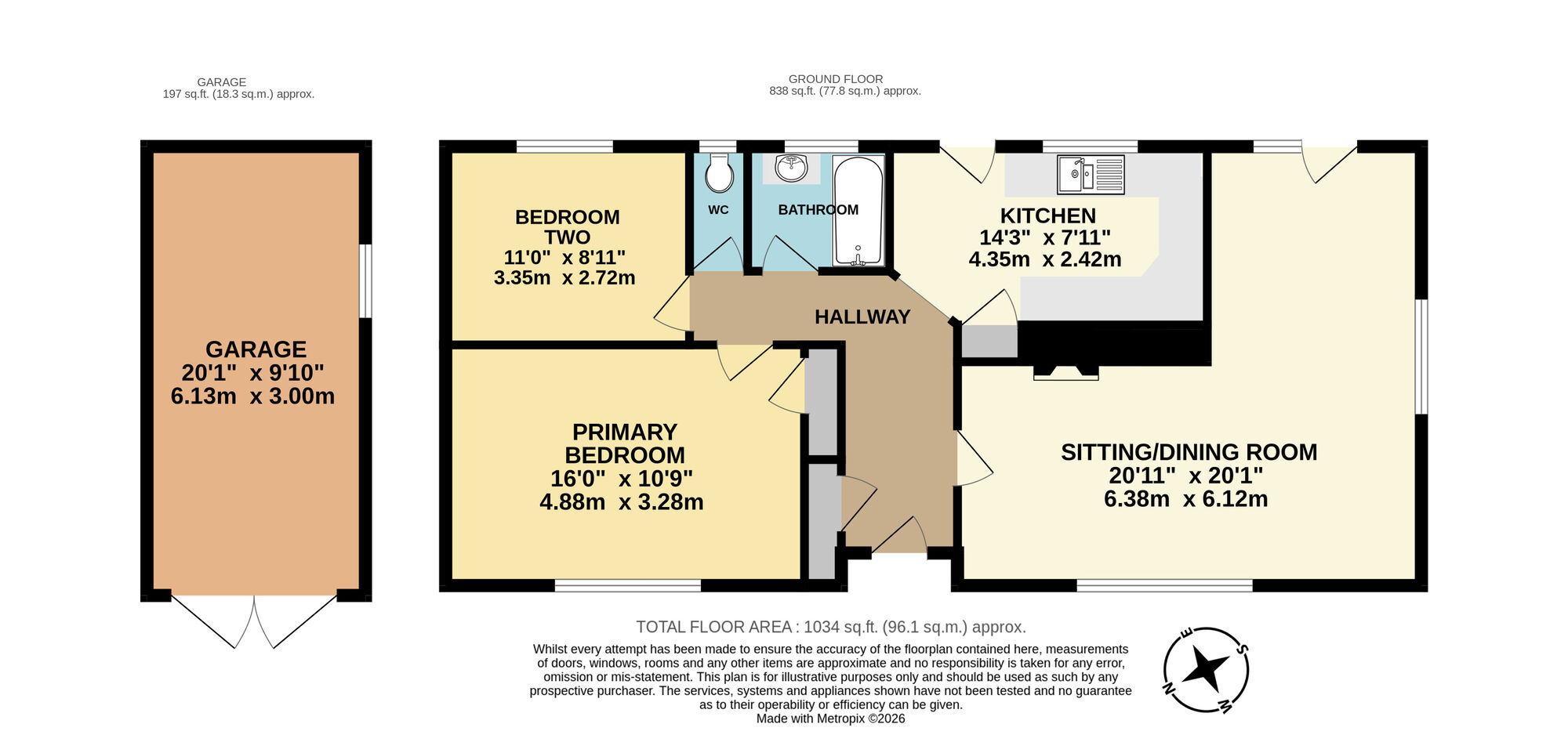 Floorplan of 2 bedroom Detached Bungalow for sale, Mill Lane, Barnby, Suffolk, NR34