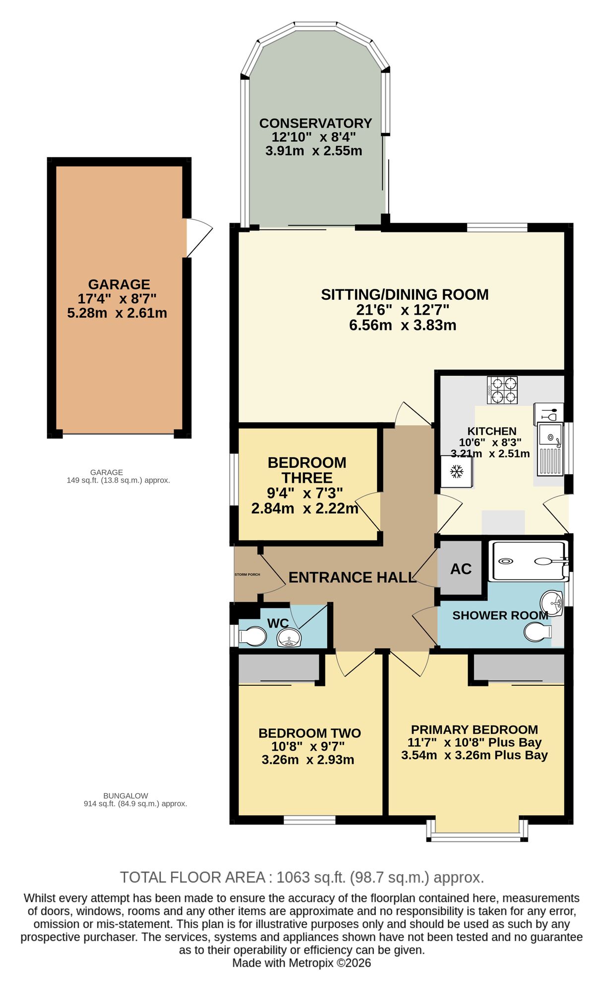 Floorplan of 3 bedroom Detached Bungalow for sale, Pepys Avenue, Worlingham, Suffolk, NR34
