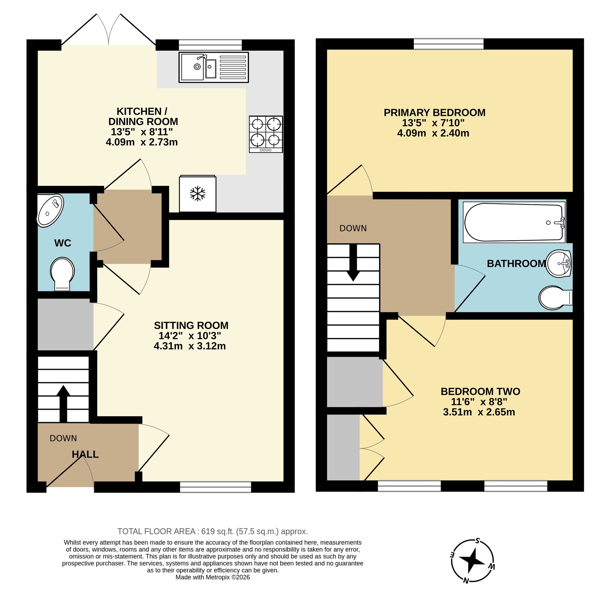 Floorplan of 2 bedroom End Terrace House for sale, Bedingfield Road, Bungay, Suffolk, NR35