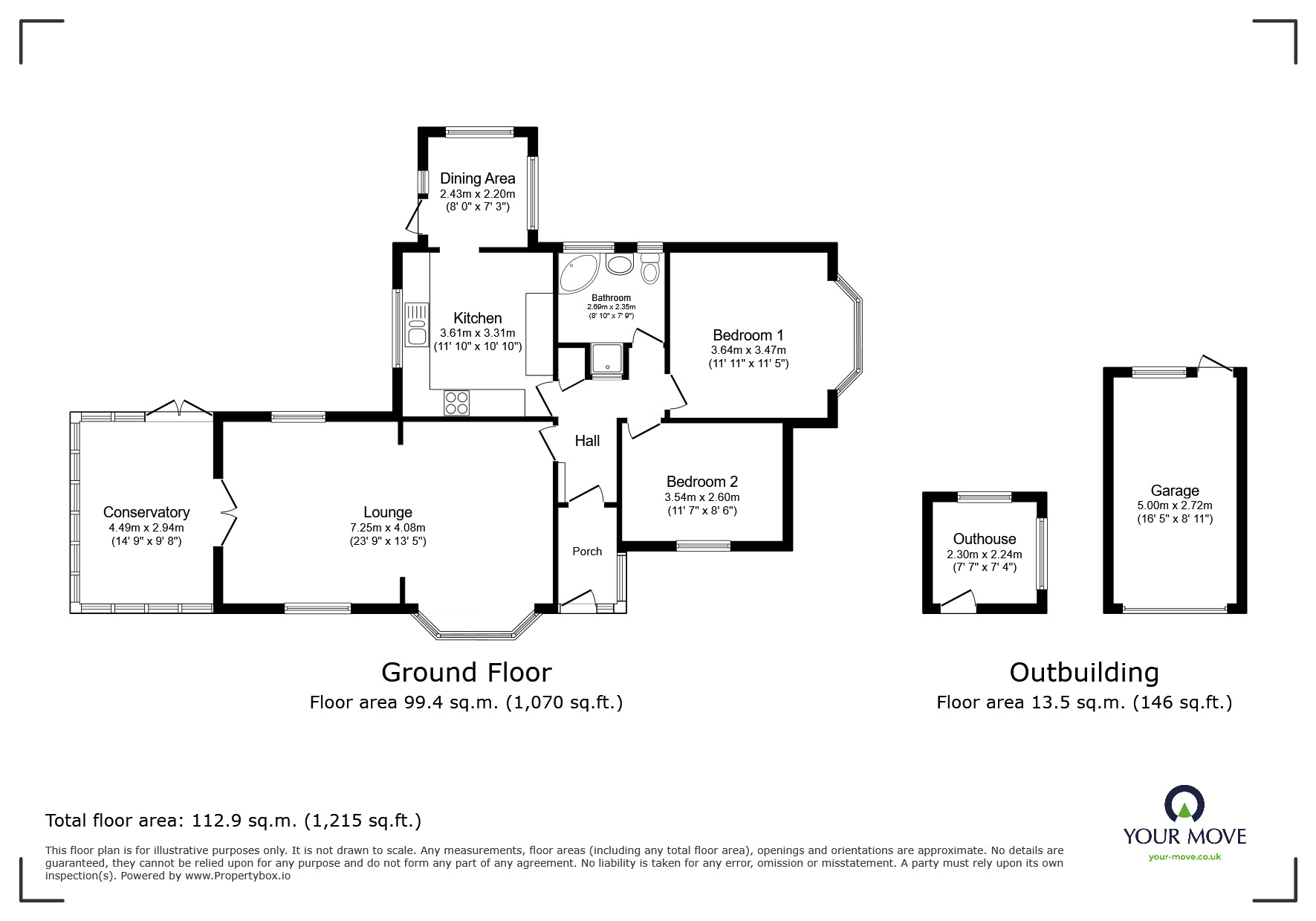 Floorplan of 2 bedroom Detached Bungalow for sale, The Ridgeway, Broadstairs, Kent, CT10