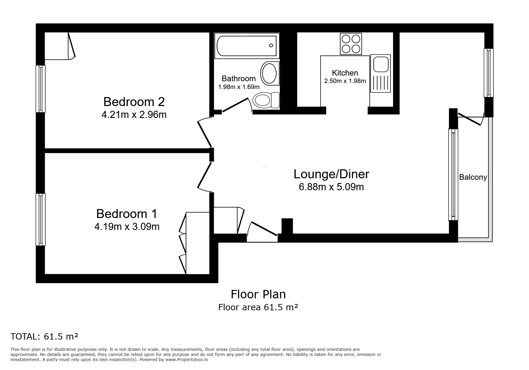 Floorplan of 2 bedroom  Flat for sale, Willow Court, St. Peters Park Road, Kent, CT10