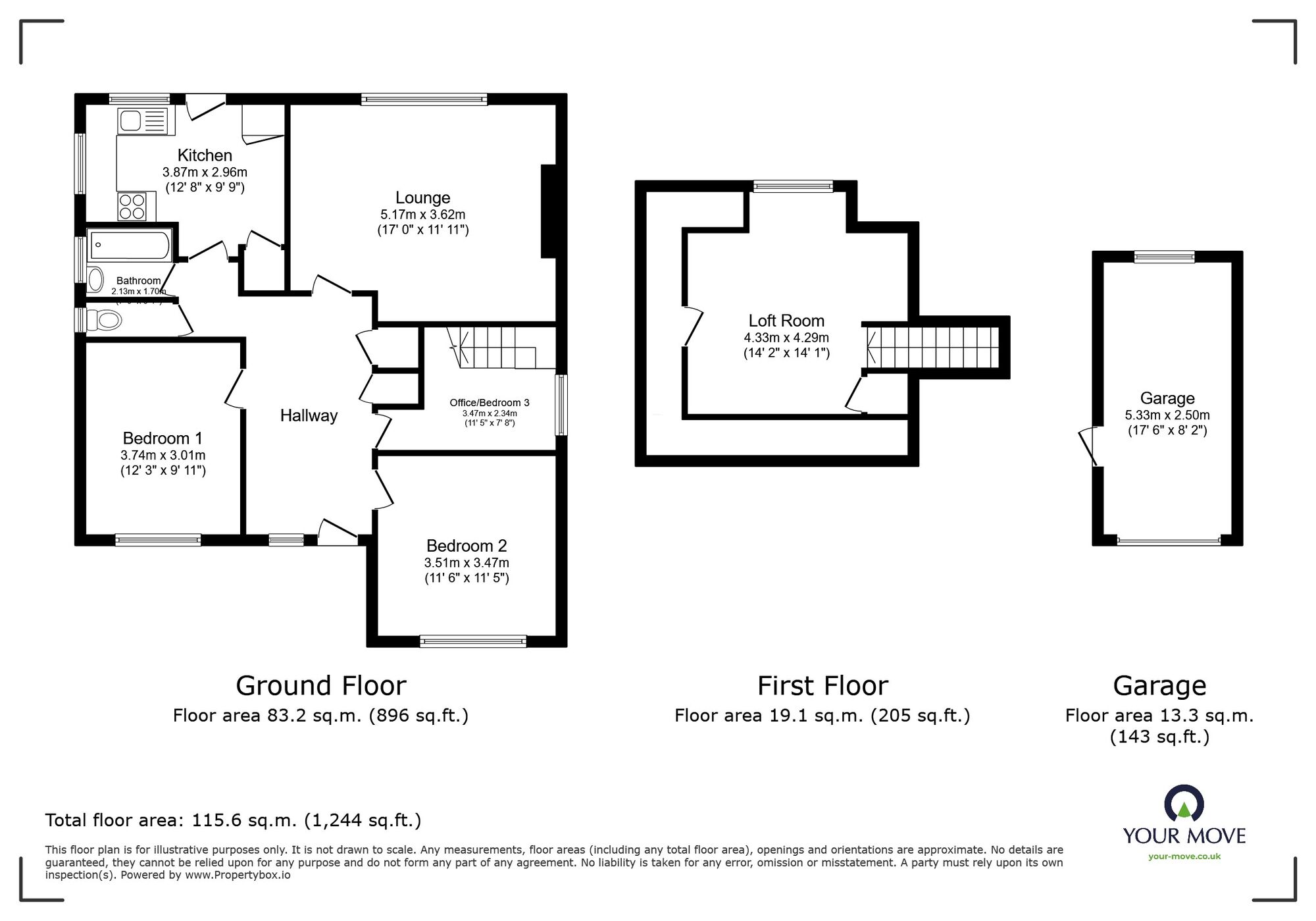 Floorplan of 3 bedroom Detached Bungalow for sale, Dane Court Gardens, Broadstairs, Kent, CT10