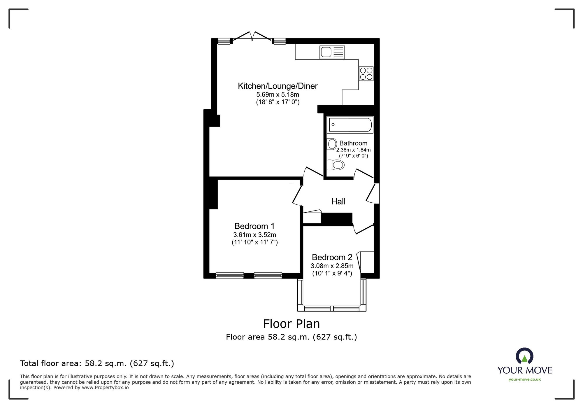 Floorplan of 2 bedroom  Flat for sale, Queens Road, Broadstairs, Kent, CT10