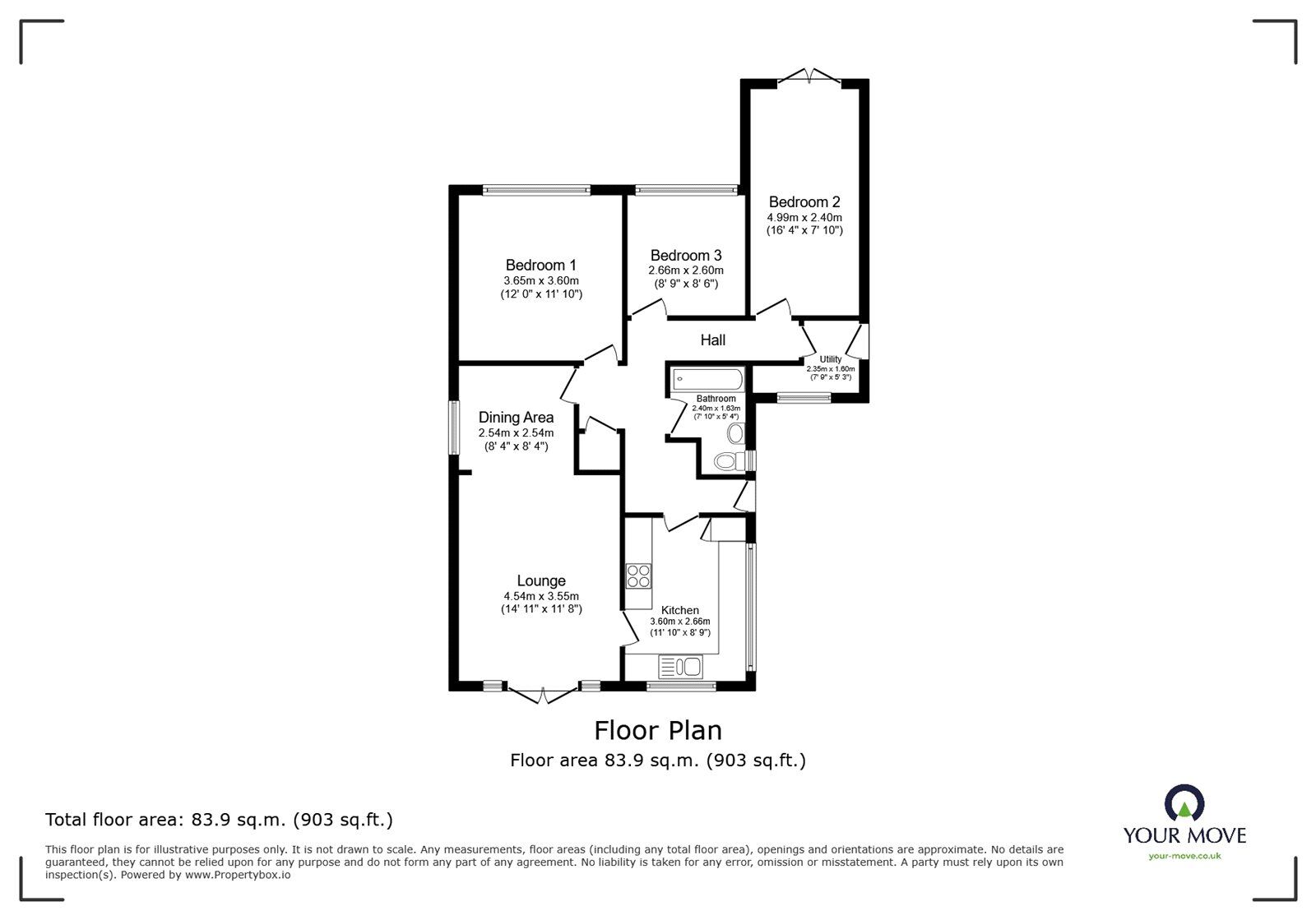Floorplan of 3 bedroom Detached Bungalow for sale, Rosemary Gardens, Broadstairs, Kent, CT10