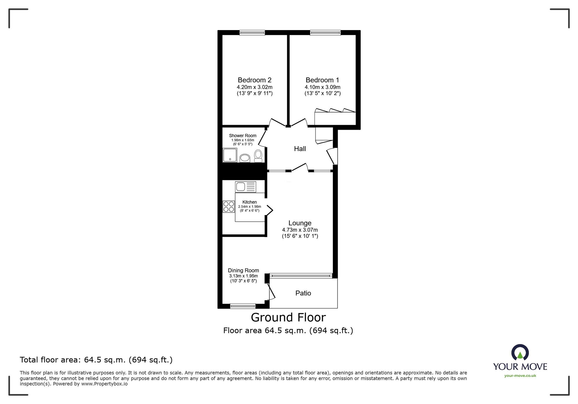 Floorplan of 2 bedroom Flat for sale, Willow Court, CT10