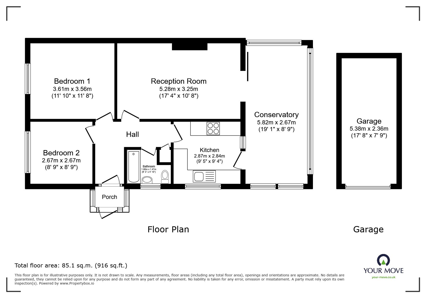 Floorplan of 2 bedroom Semi Detached Bungalow for sale, Parsonage Fields, Monkton, Kent, CT12