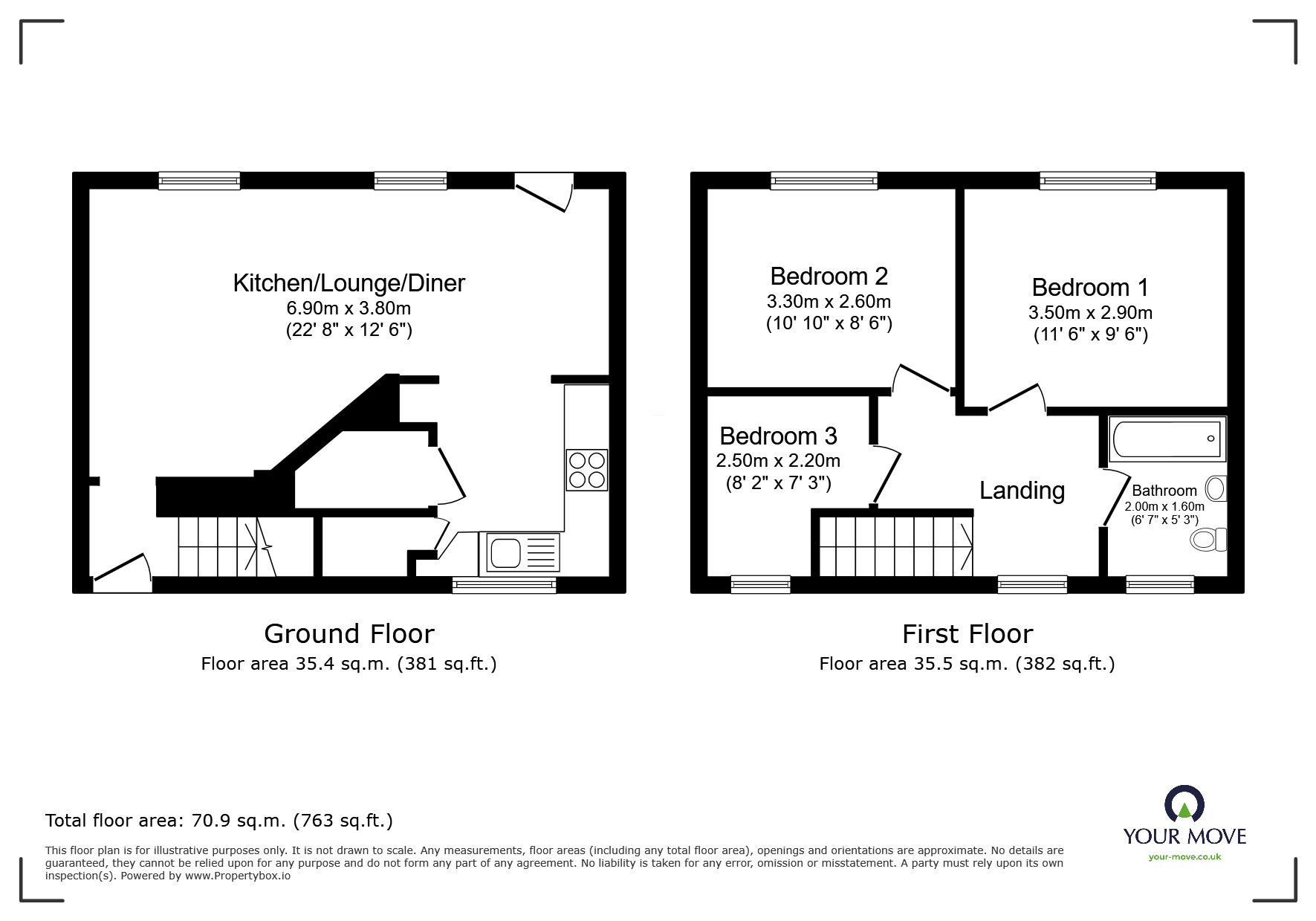Floorplan of 3 bedroom Mid Terrace House to rent, Truleigh Close, Brighton, East Sussex, BN2