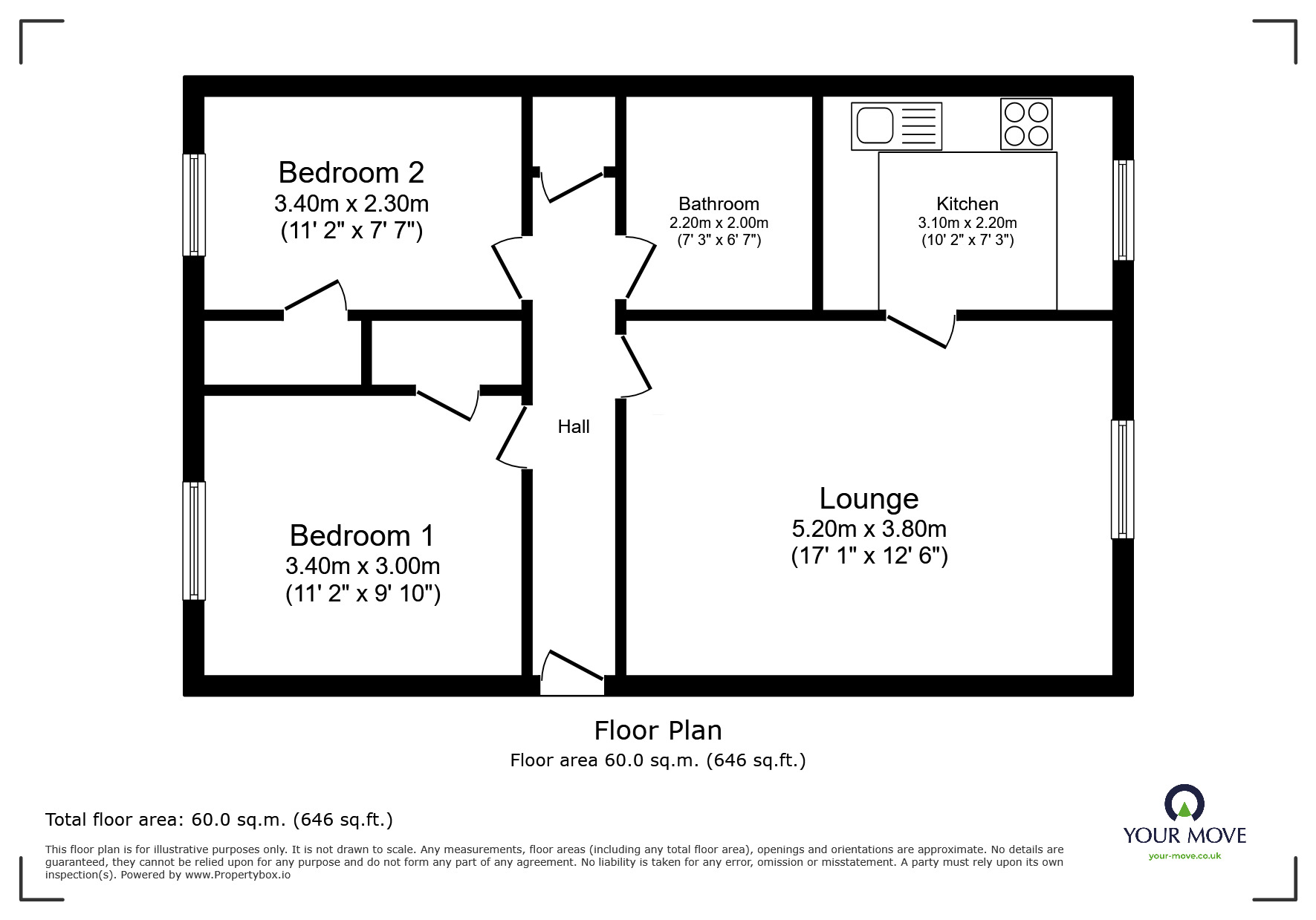 Floorplan of 2 bedroom  Flat for sale, Regency Square, Brighton, East Sussex, BN1
