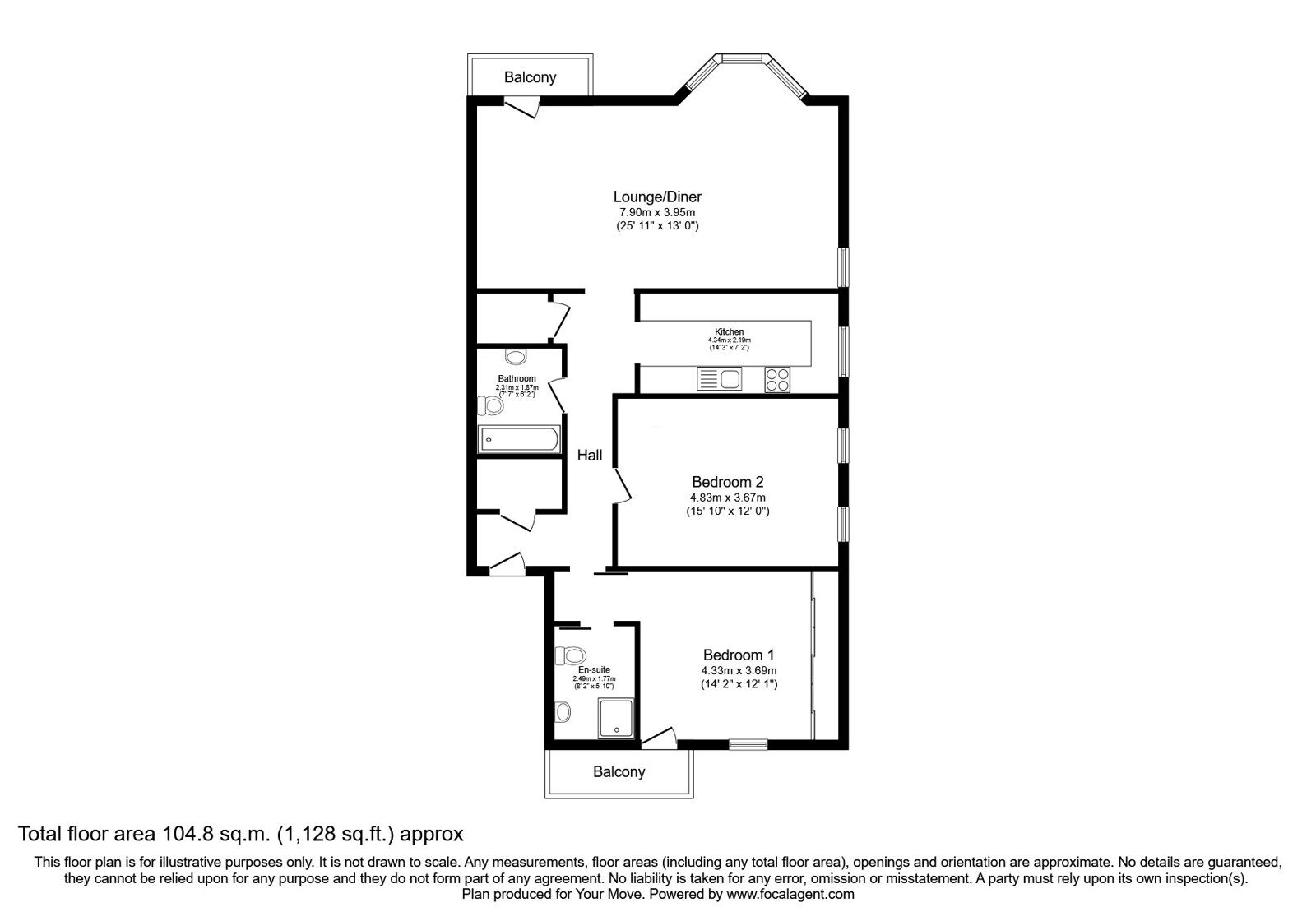 Floorplan of 2 bedroom Flat for sale, Seymour Square, Brighton, East Sussex, BN2