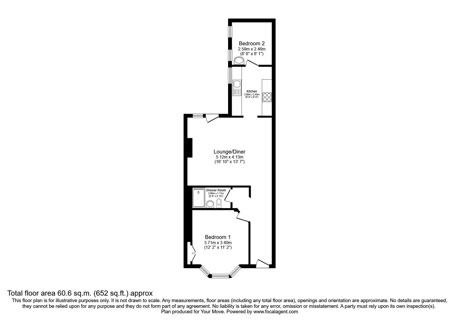 Floorplan of 2 bedroom Flat for sale, Clarence Square, Brighton, East Sussex, BN1