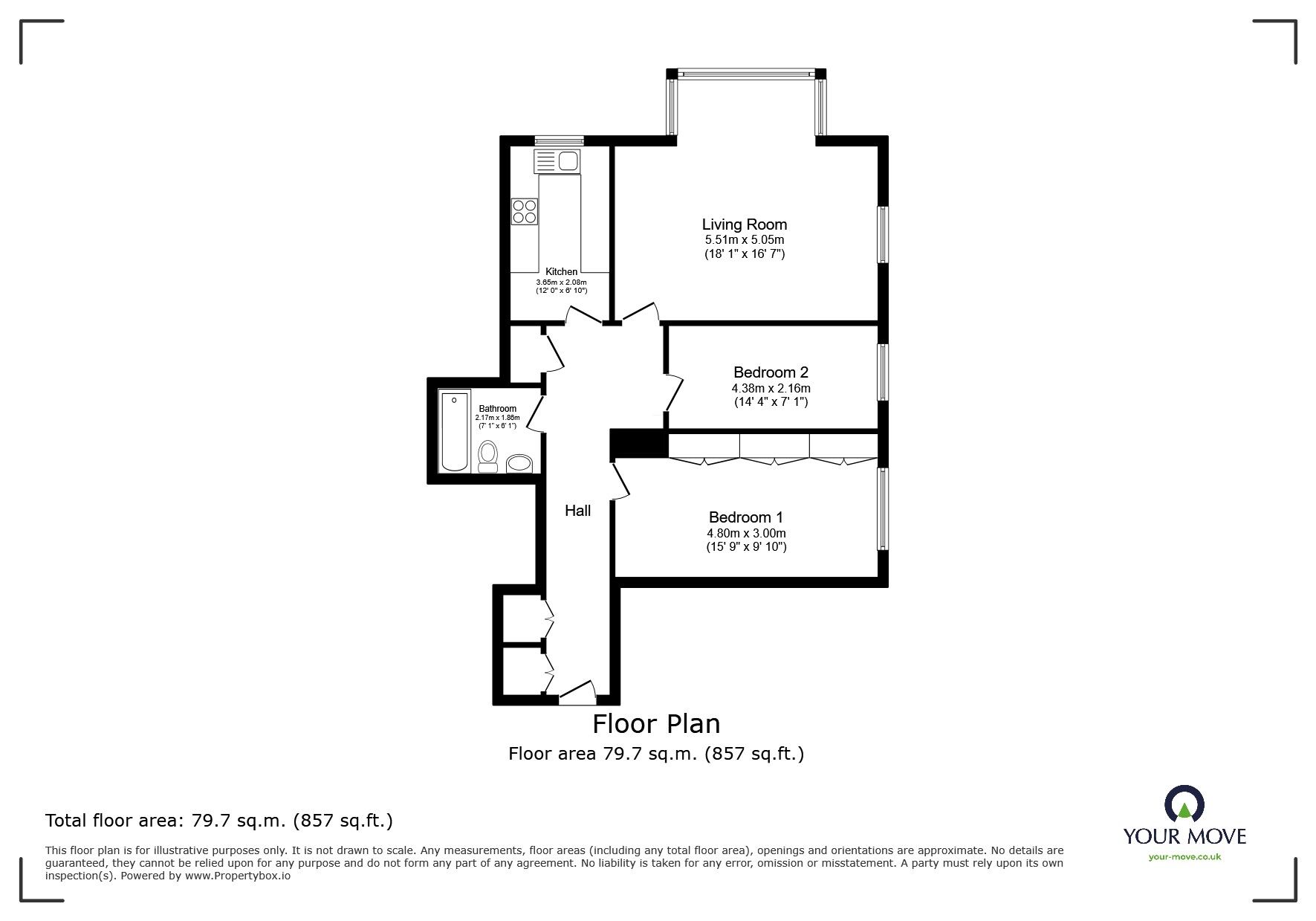 Floorplan of 2 bedroom Flat for sale, Belle Vue Gardens, Brighton, East Sussex, BN2