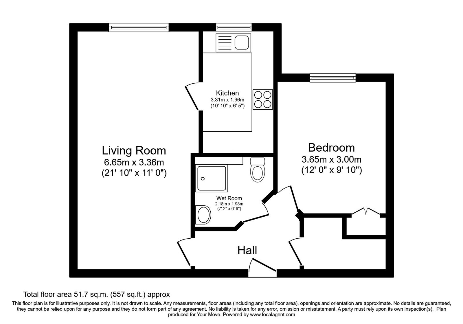 Floorplan of 1 bedroom Flat for sale, Wordsworth Road, Worthing, West Sussex, BN11