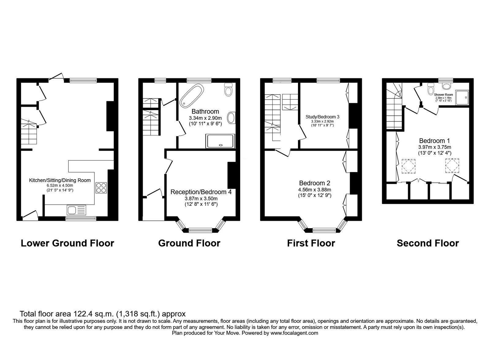 Floorplan of 4 bedroom Mid Terrace House for sale, Yardley Street, Brighton, East Sussex, BN1