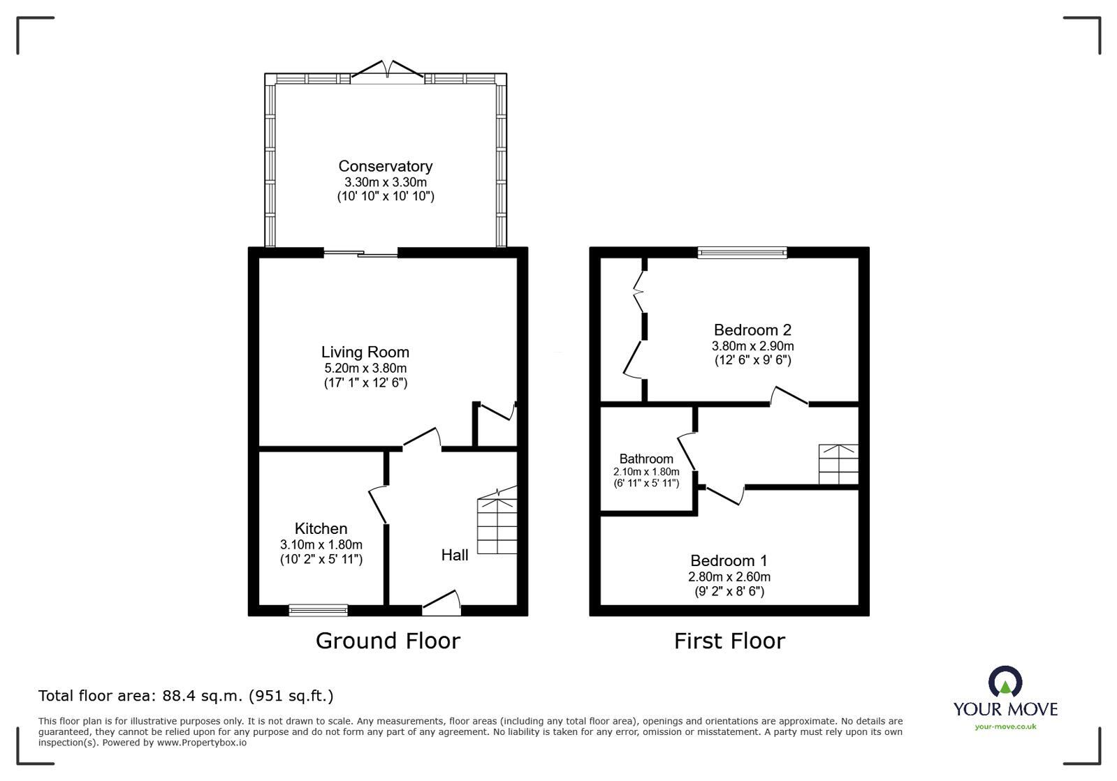 Floorplan of 2 bedroom Mid Terrace House for sale, Compass Court, Oakdene Crescent, Brighton, BN41