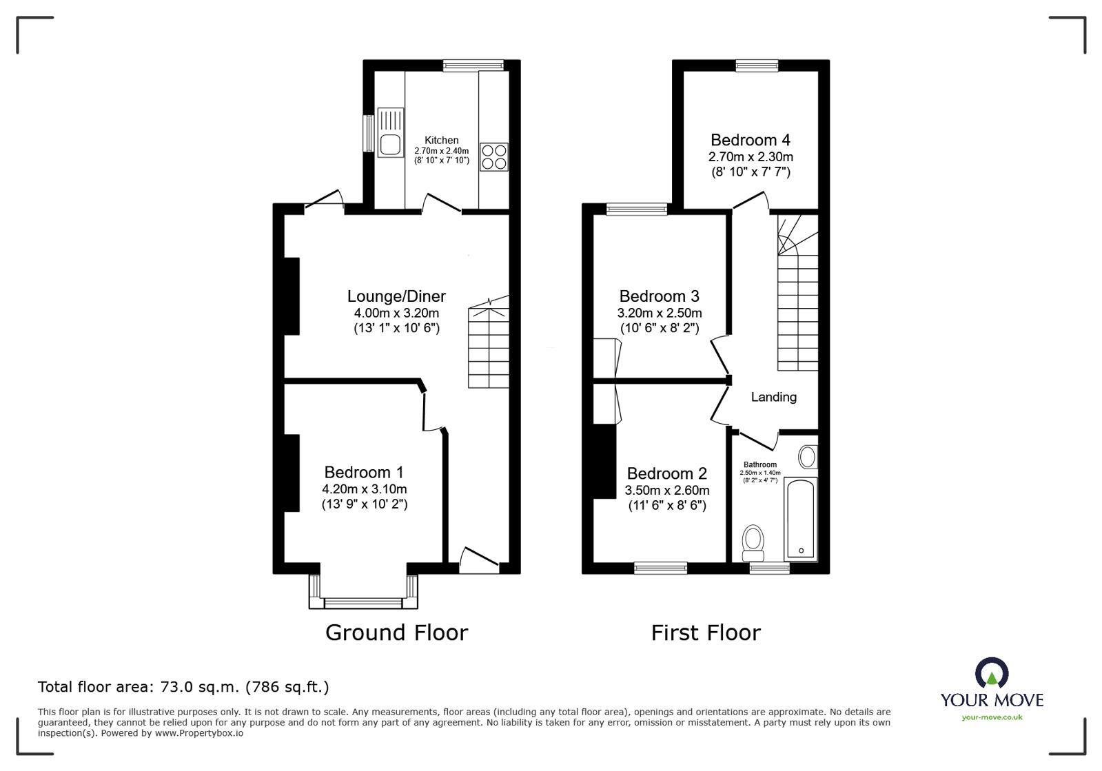 Floorplan of 4 bedroom Mid Terrace Flat to rent, Ewhurst Road, Brighton, East Sussex, BN2