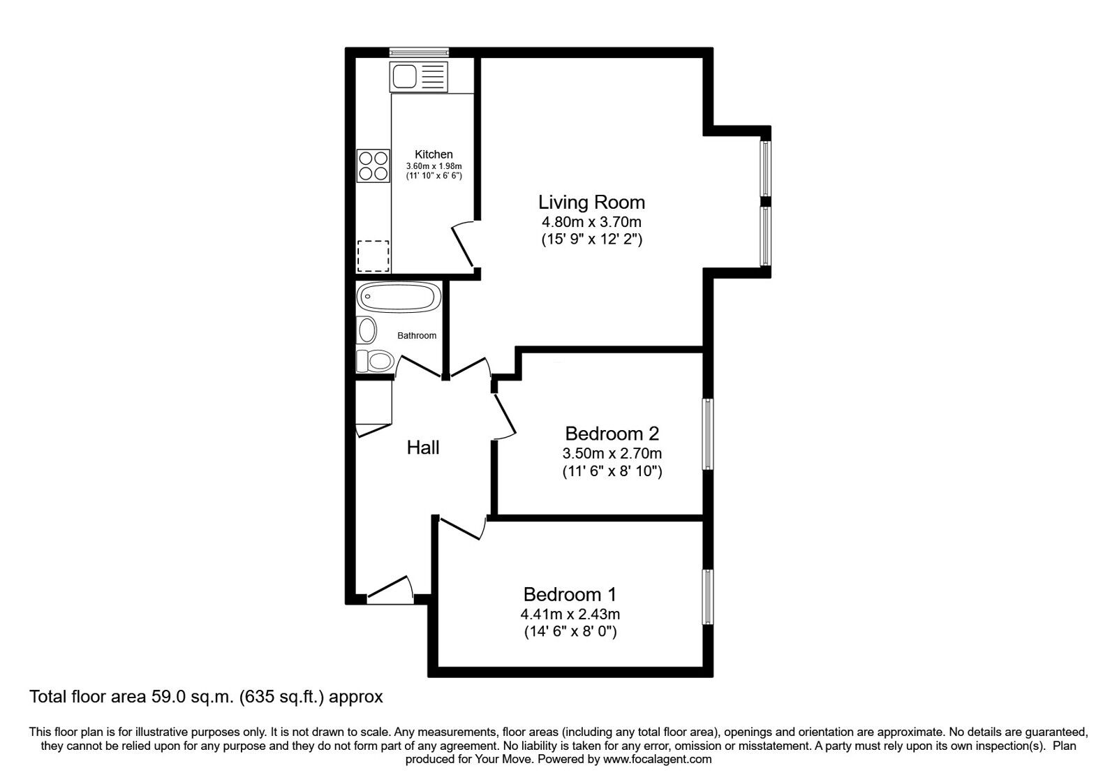 Floorplan of 2 bedroom Flat for sale, Northcourt Road, Worthing, West Sussex, BN14