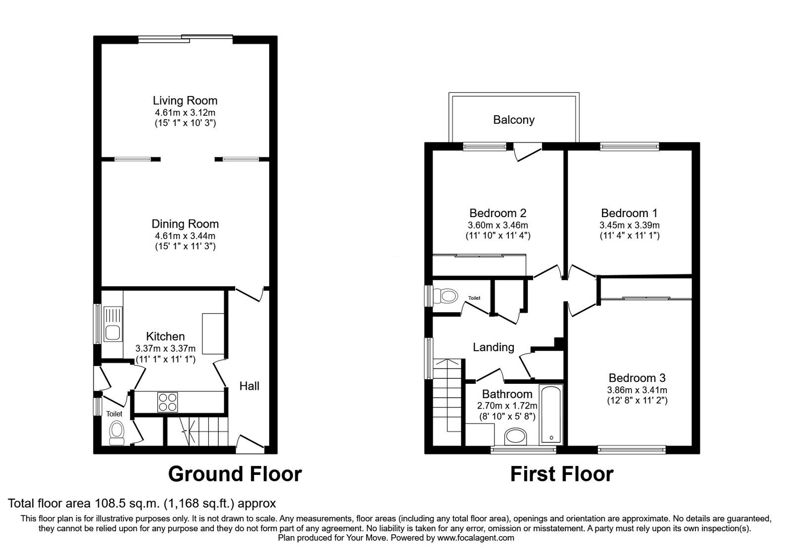 Floorplan of 3 bedroom Link Detached House for sale, Seaview Road, Woodingdean, East Sussex, BN2