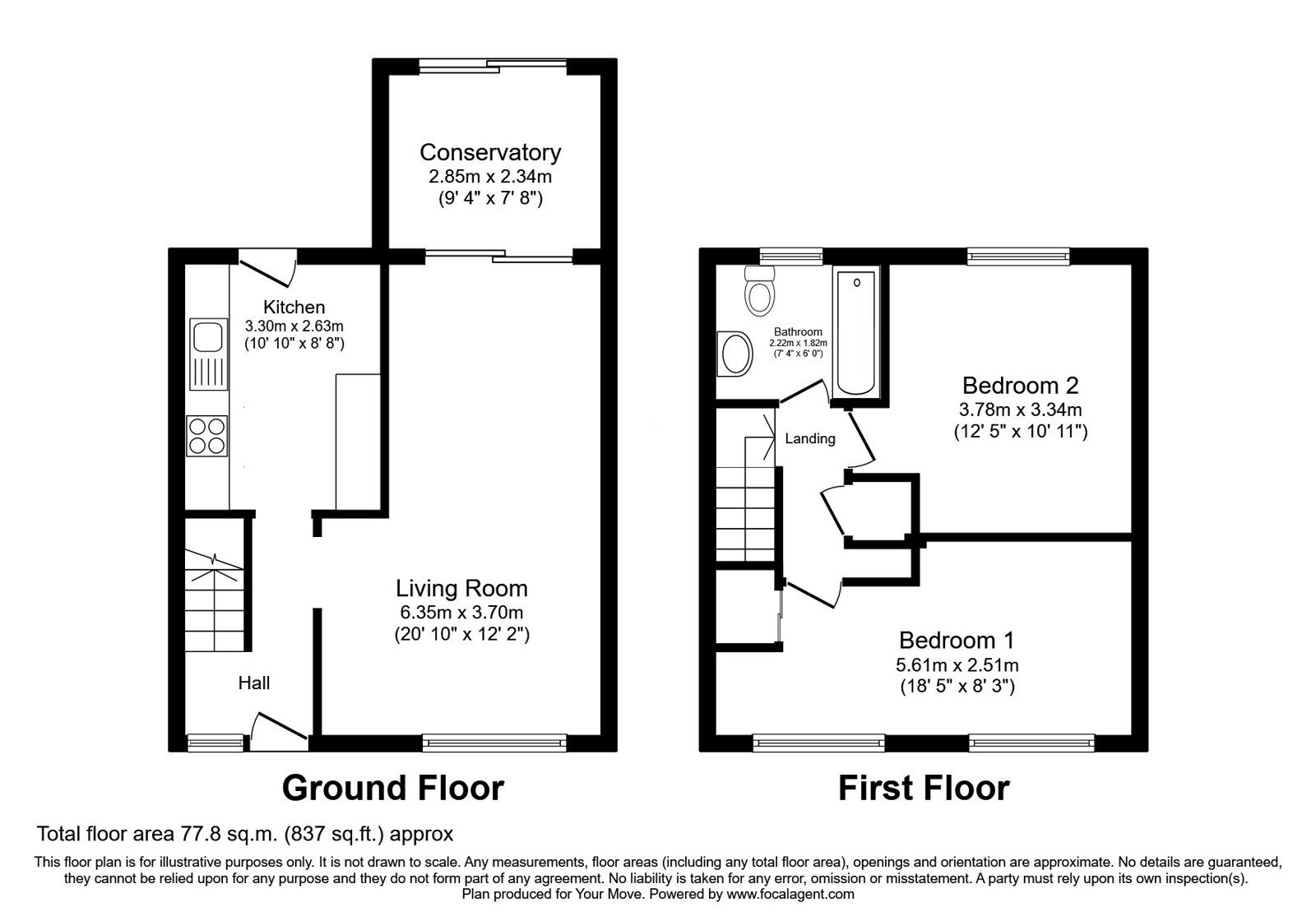 Floorplan of 2 bedroom Mid Terrace House for sale, Hythe Crescent, Seaford, East Sussex, BN25