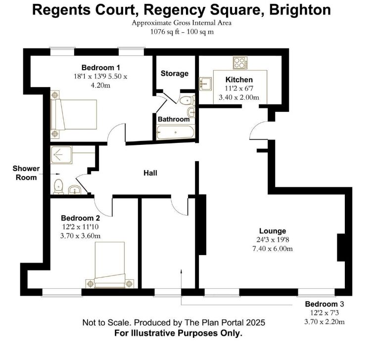 Floorplan of 3 bedroom Flat to rent, Regency Square, Brighton, East Sussex, BN1