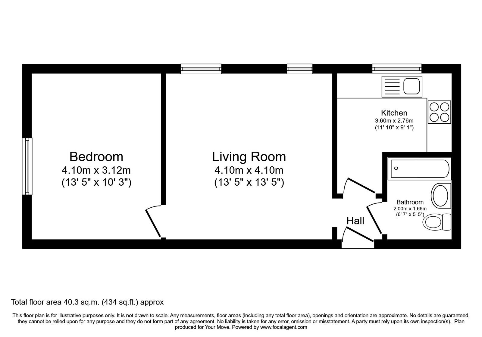 Floorplan of 1 bedroom Flat for sale, Selden Lane, Worthing, West Sussex, BN11