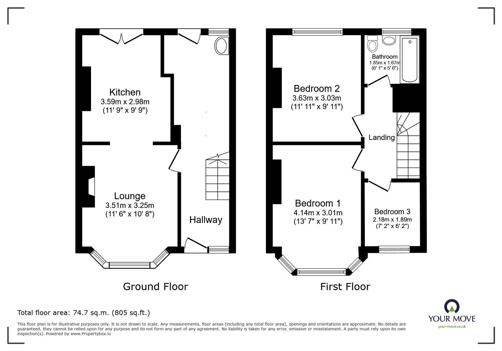 Floorplan of 3 bedroom Mid Terrace House to rent, Turner Road, Worthing, West Sussex, BN14