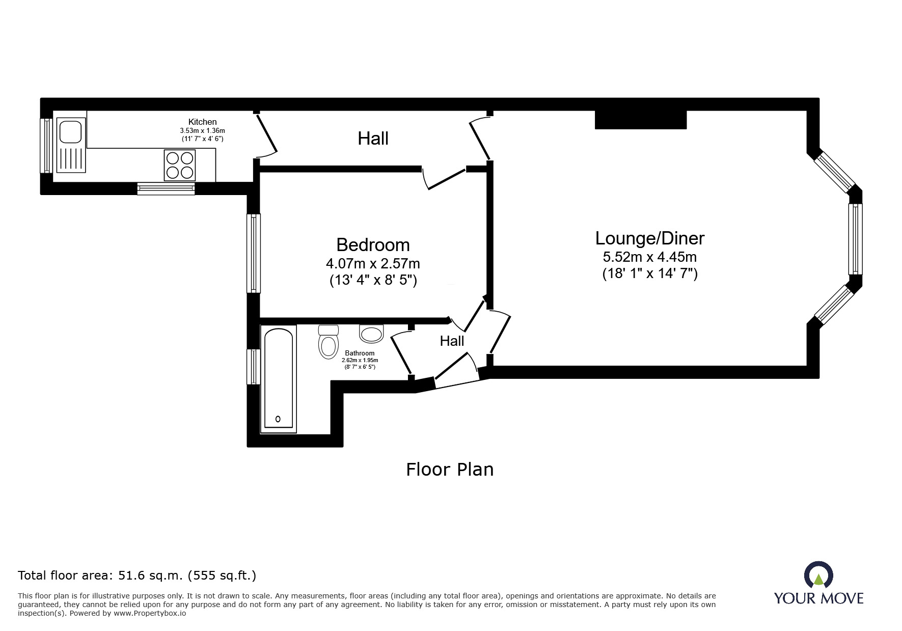 Floorplan of 1 bedroom Flat to rent, Bedford Square, Brighton, East Sussex, BN1
