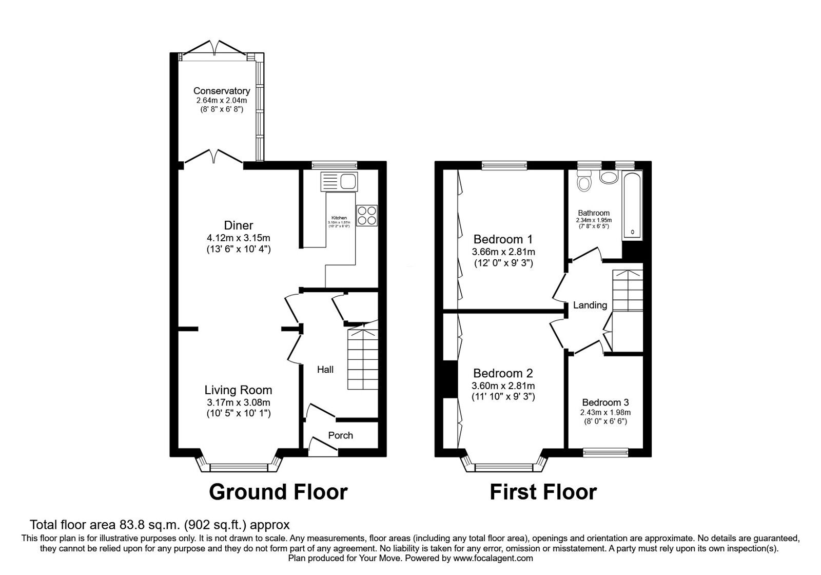 Floorplan of 3 bedroom Mid Terrace House for sale, Cottenham Road, Worthing, West Sussex, BN11