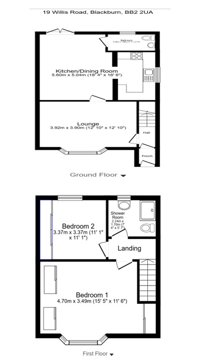 Floorplan of 2 bedroom Semi Detached House for sale, Willis Road, Blackburn, Lancashire, BB2