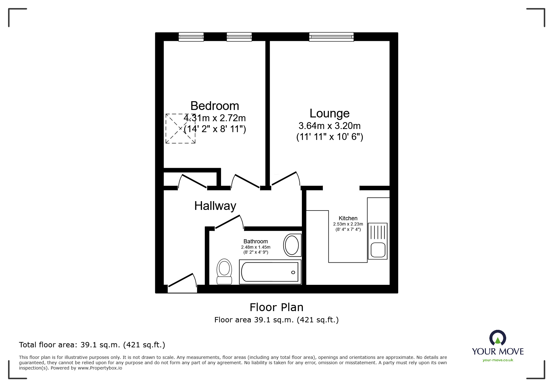 Floorplan of 1 bedroom  Flat for sale, Weavers Court, Preston New Road, Blackburn With Darwen,, BB2