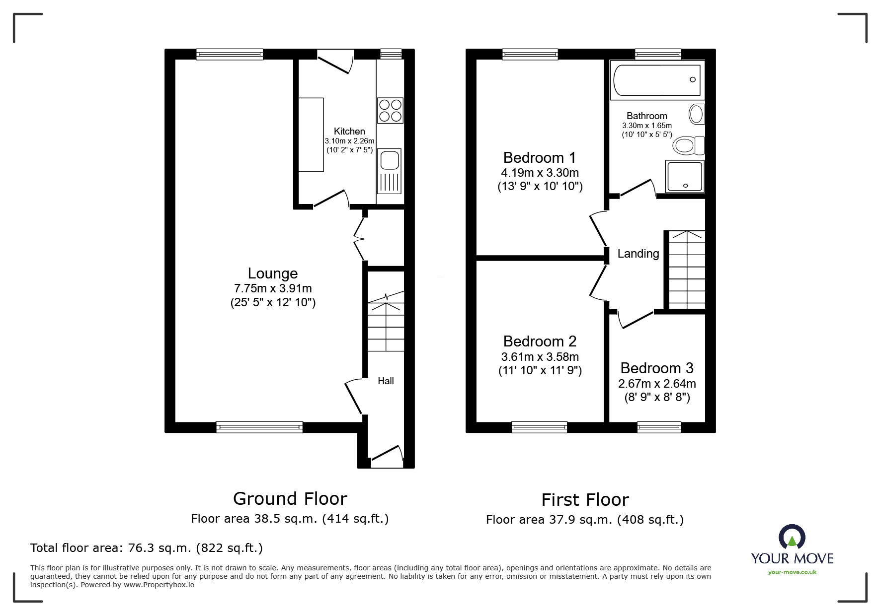 Floorplan of 3 bedroom Mid Terrace House for sale, Hillside Walk, Blackburn, Lancashire, BB1