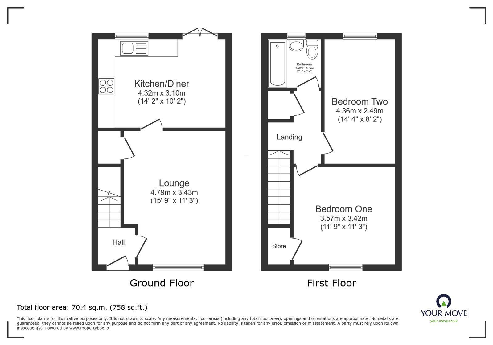 Floorplan of 2 bedroom Semi Detached House for sale, Bethesda Close, Blackburn, Lancashire, BB2