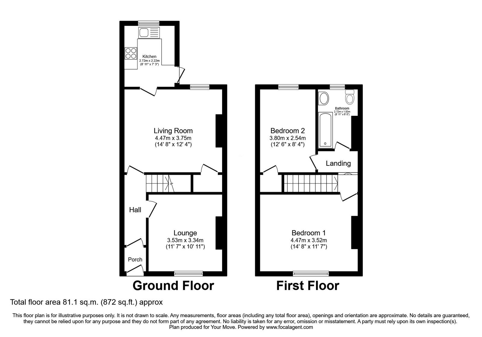 Floorplan of 2 bedroom Mid Terrace House to rent, Paddock Street, Oswaldtwistle, Lancashire, BB5