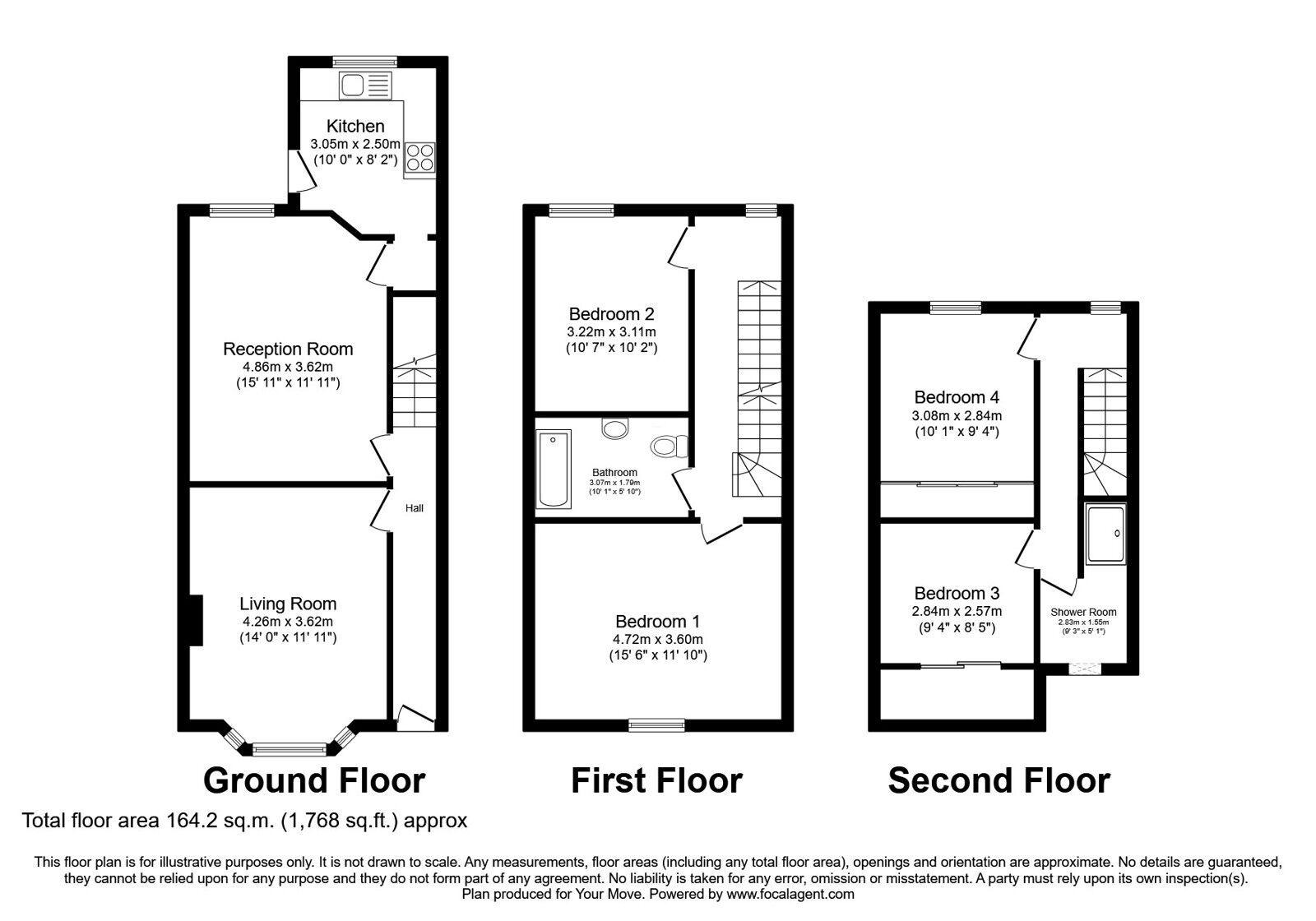 Floorplan of 4 bedroom Mid Terrace House for sale, Palatine Road, Blackburn, Lancashire, BB2