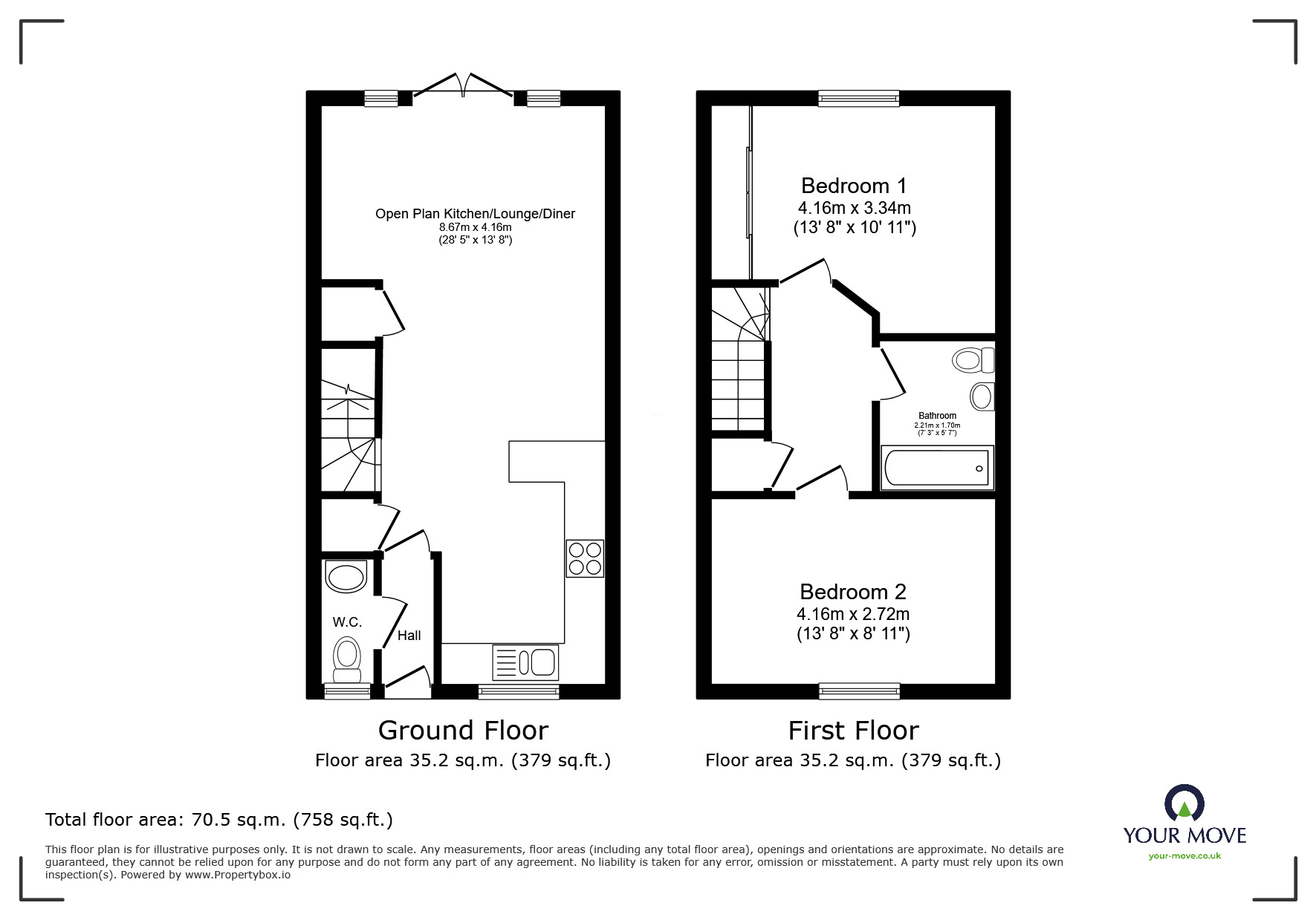 Floorplan of 2 bedroom Mid Terrace House for sale, Voysey Way, Bognor Regis, West Sussex, PO21