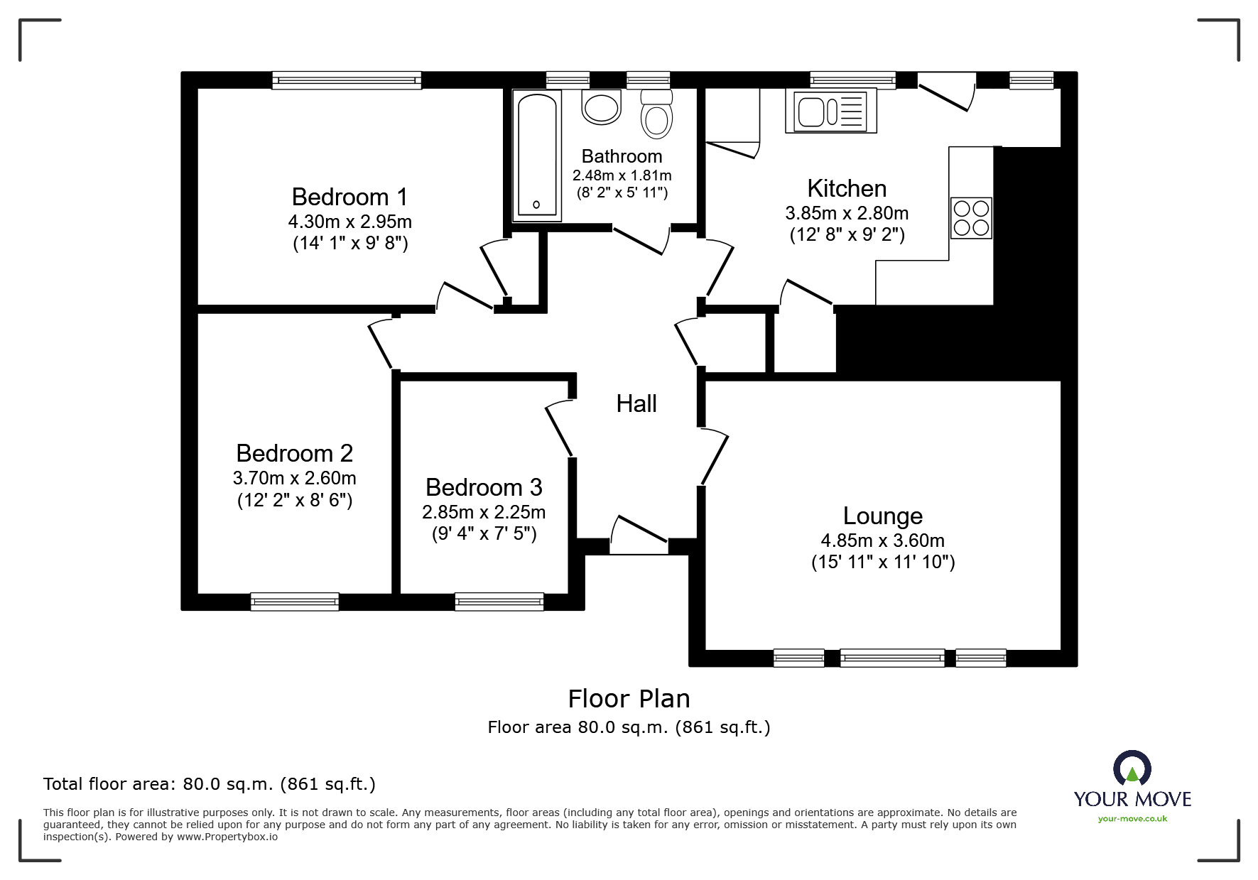 Floorplan of 3 bedroom  Flat for sale, Orchard Way, Bognor Regis, West Sussex, PO22