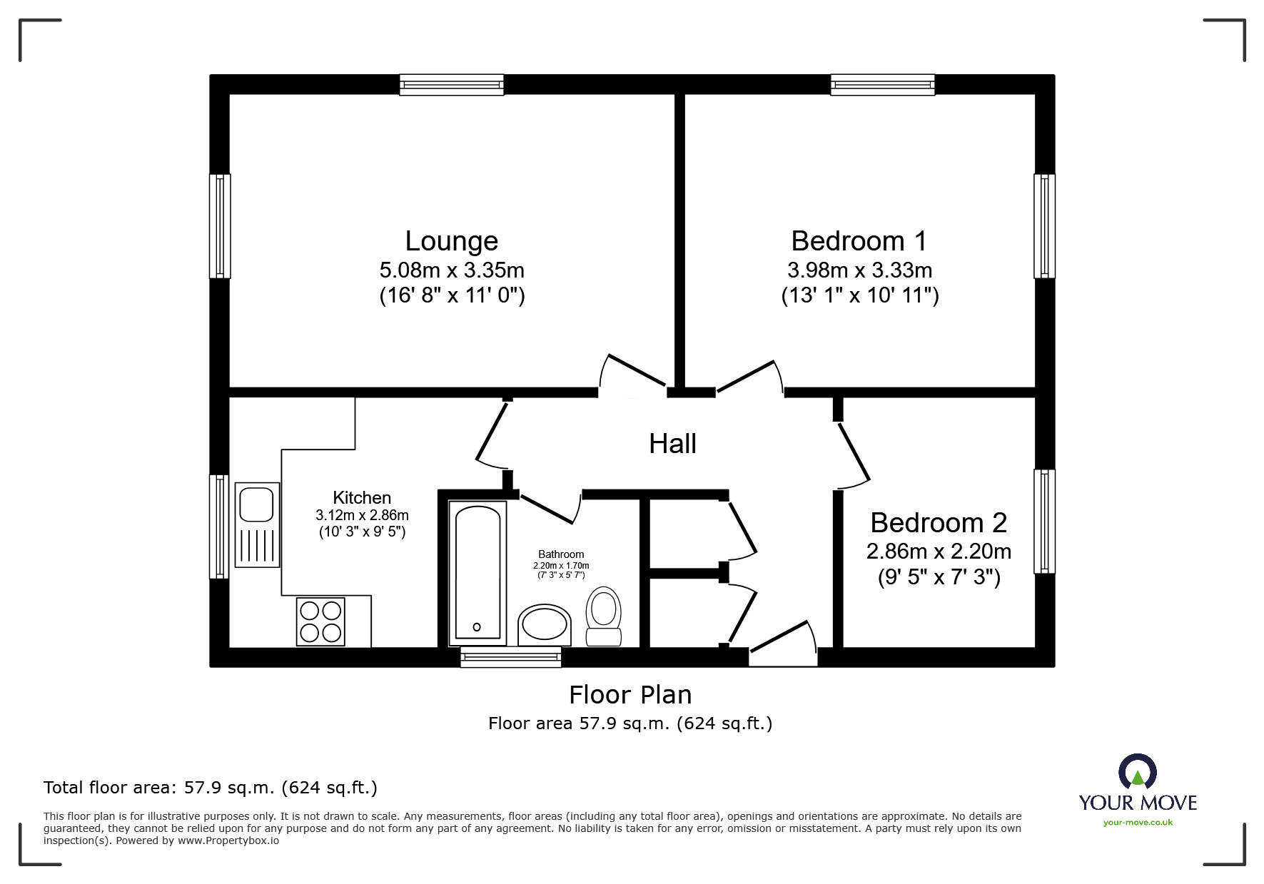 Floorplan of 2 bedroom  Flat for sale, Cranford Gardens, Bognor Regis, West Sussex, PO21