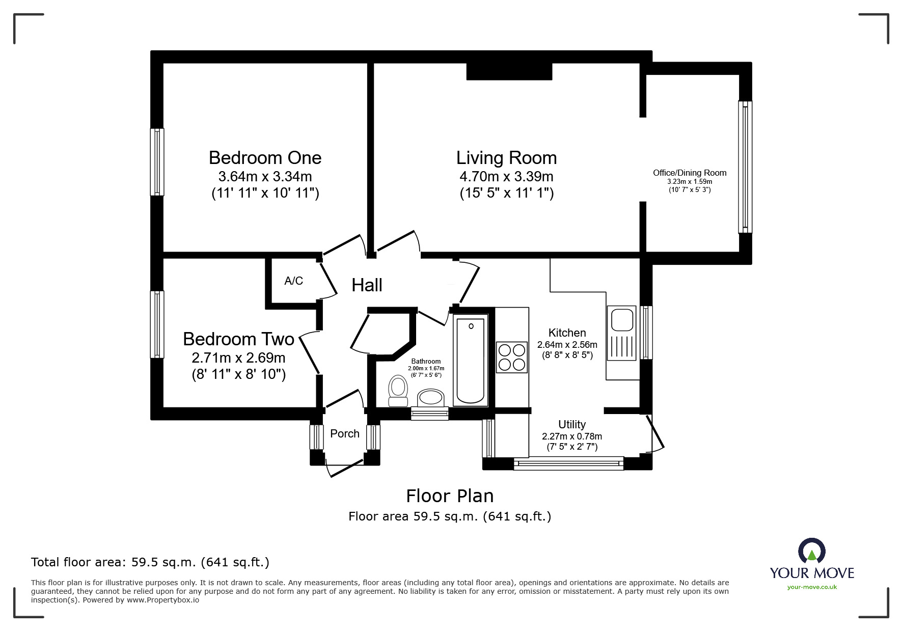 Floorplan of 2 bedroom Semi Detached Bungalow for sale, Abbottsbury, Bognor Regis, West Sussex, PO21