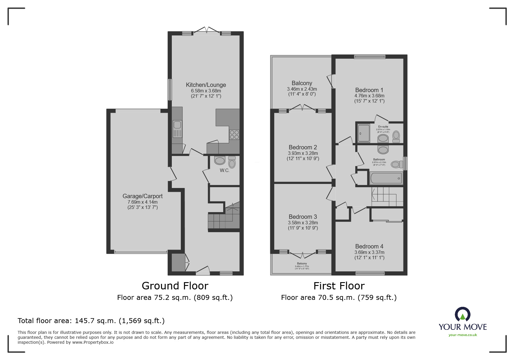 Floorplan of 4 bedroom Link Detached House for sale, Pinewood Way, Chichester, West Sussex, PO19