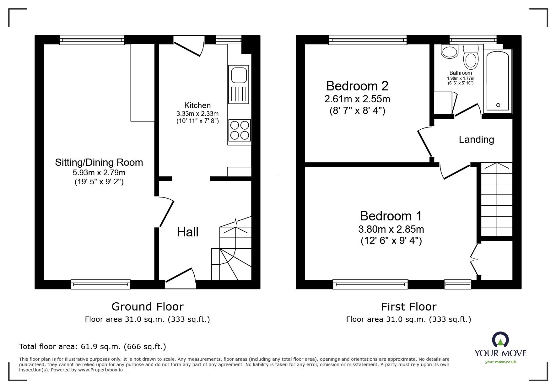 Floorplan of 2 bedroom Mid Terrace House for sale, Flansham Park, Bognor Regis, West Sussex, PO22