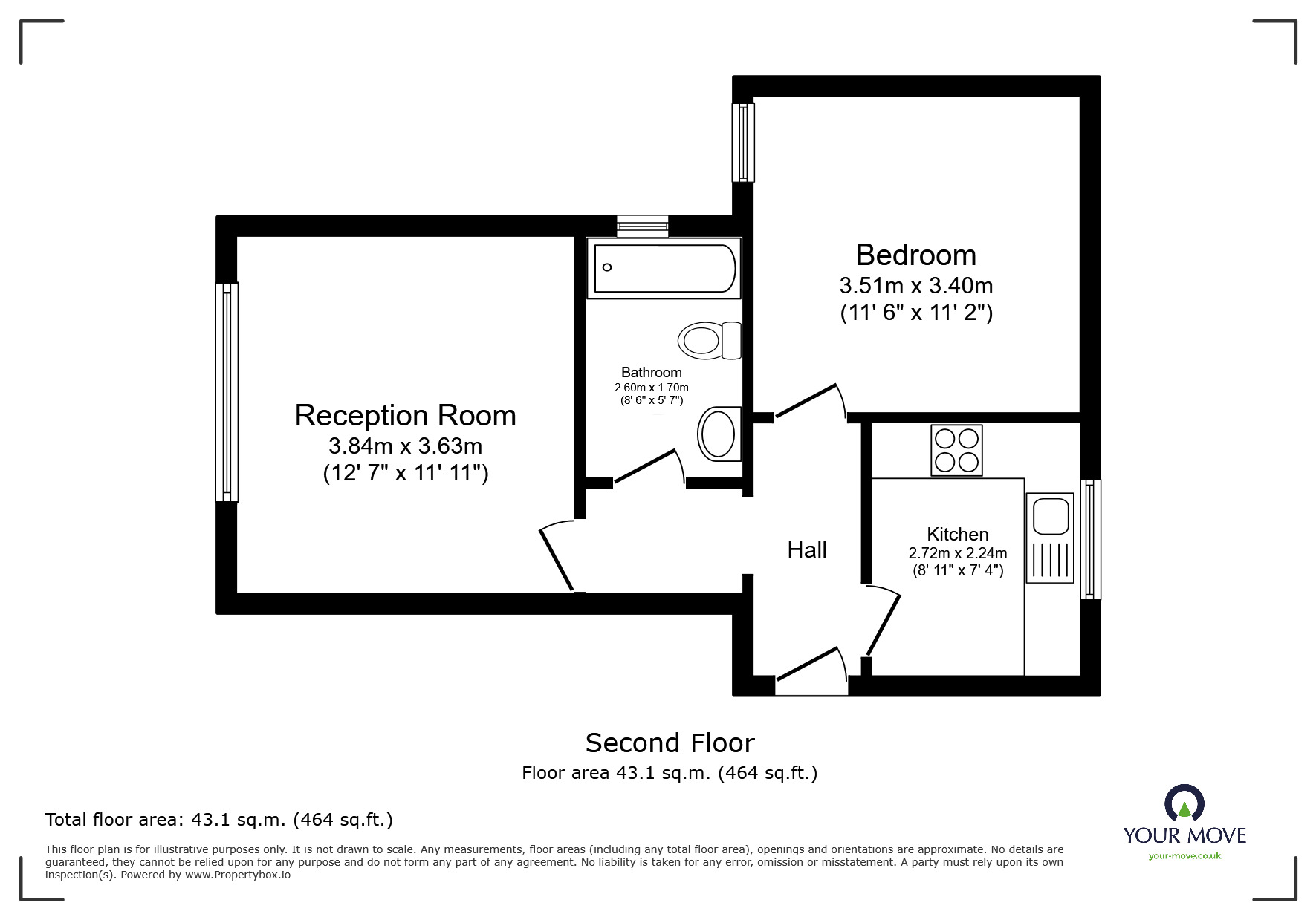 Floorplan of 1 bedroom  Flat for sale, Normanton Avenue, Bognor Regis, West Sussex, PO21