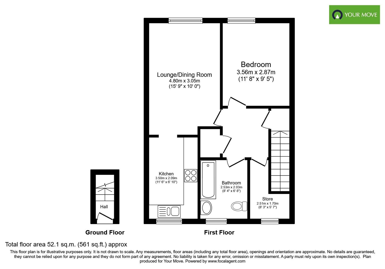 Floorplan of 1 bedroom Flat for sale, Priestley Way, Bognor Regis, West Sussex, PO22